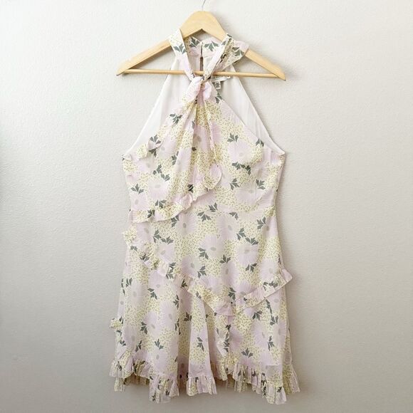 TED BAKER | Suttonn Yellow Lavender Floral Ruffle Sleeveless Dress | 4, US 10 - Picture 2 of 12